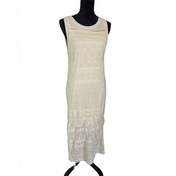 NWOT TAHARI CREAM CROCHET MIDI DRESS PERFECT FOR SUMMER/BEACH/POOL SIZE LARGE - Picture 2 of 10